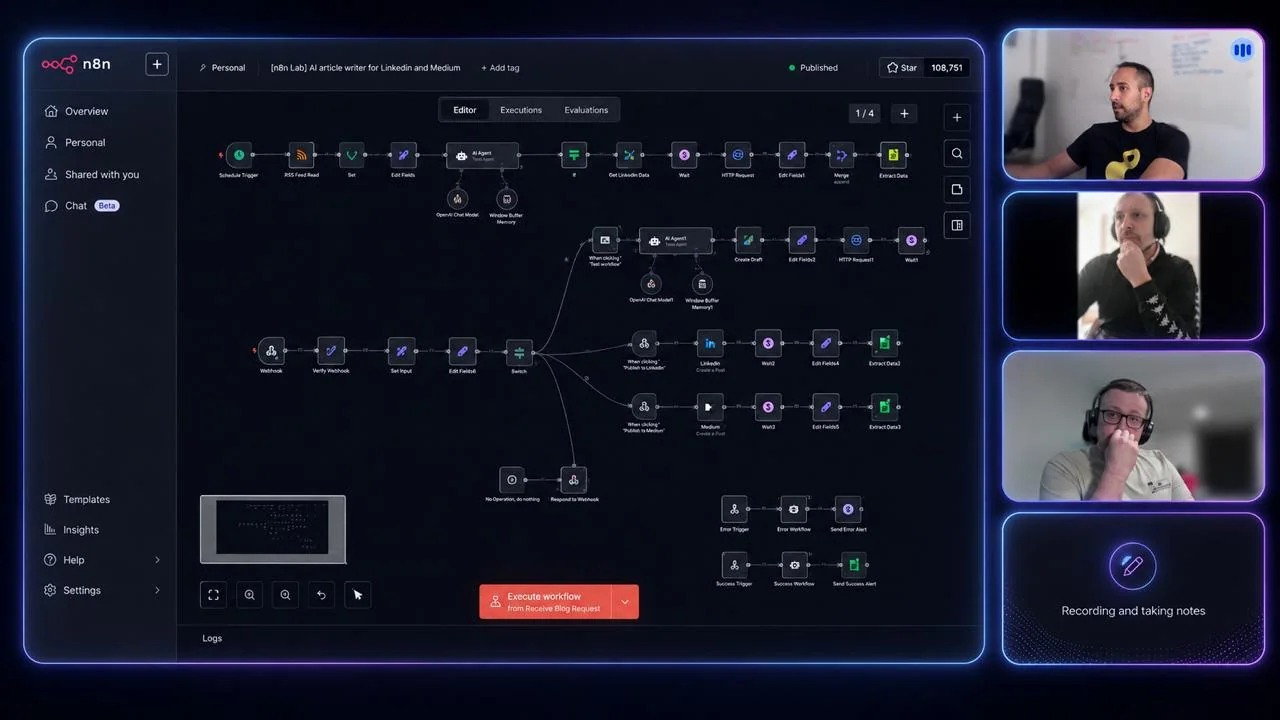 AI automatizacija u n8n workflow editoru tokom online rada sa timom